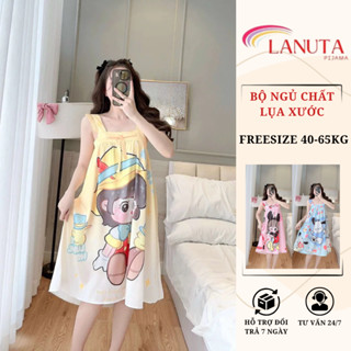   40-70kg  Đầm ngủ 2 dây váy ngủ mặc nhà chất lụa xước form rộng mềm nhẹ mát LANUTA 