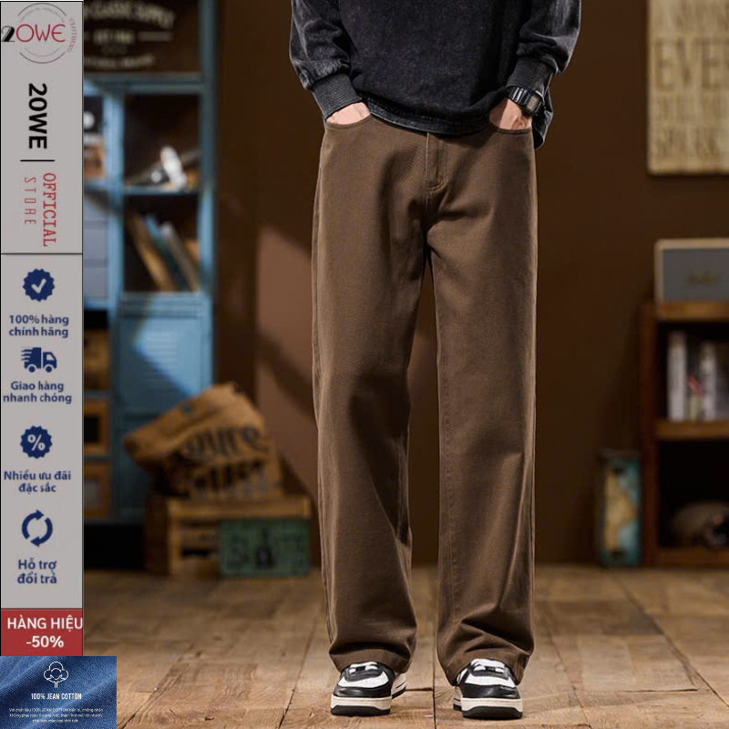 Quần jean Nam ống suông rộng SN01 Màu Nâu dáng baggy chất Demin dày dặn cao cấp 20WE style hàn quốc 2025 | BigBuy360 - bigbuy360.vn