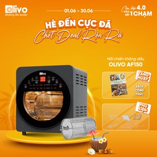Nồi Chiên Không Dầu OLIVO AF150 2500W 15L, Cửa Kính Hiện Đại, Bộ Phụ Kiện Đa Dạng Inox An Toàn