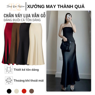 Chân Váy Lụa Đuôi Cá Dáng Dài Midi Cạp Trễ Lưng Chun Bọc Trong Chất Lụa Bóng Vân Gỗ TQ Fashion 235