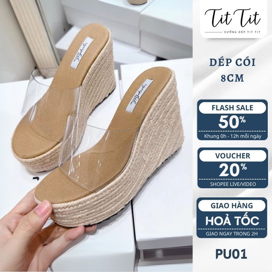 [1] DÉP NỮ - DÉP THỜI TRANG QUAI NGANG MICA TRONG - DÉP ĐẾ BẰNG CAO 10 PHÂN Hiện Đại PU01