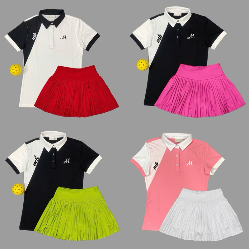 Bộ Váy Thể Thao Xếp Ly Nhỏ Kèm Áo Cổ Trụ Mb Chơi Cầu Lông, Tennis, Pickleball - MB013