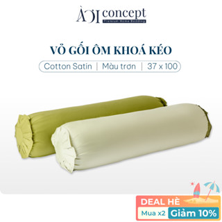 Vỏ Gối Ôm Cotton Satin Hàn Quốc AOICONCEPT size 37x100cm Màu Trơn Nhiều màu Dây kéo khoá sản xuất tại Việt Nam