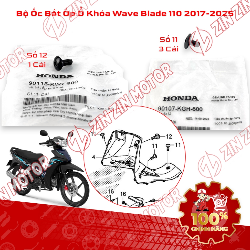 Bộ Ốc Dàn Áo Bắt Yếm Ốp Ổ Khóa Wave Blade 110 2017 - 2025 90115-KW7-900, 90107-KGH-600 Chính Hãng - 