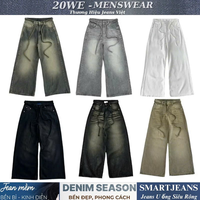 Quần Baggy Jeans Ống Rộng Loa Thắt Lưng Form To Unisex Nam Nữ Phong Cách Retro Hàn Quốc 20we | BigBuy360 - bigbuy360.vn