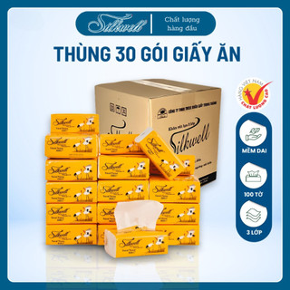 Thùng 30 gói Giấy ăn rút lụa Silkwell Sếu 100 tờ 3 lớp siêu dai mềm mịn giấy ăn cao cấp nhỏ gọn 