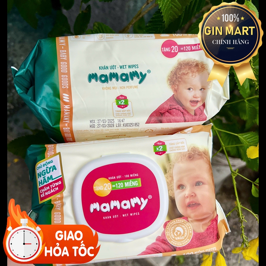 Khăn giấy ướt Mamamy cho bé x2 chất ngừa hăm Mamamy không mùi 120 miếng