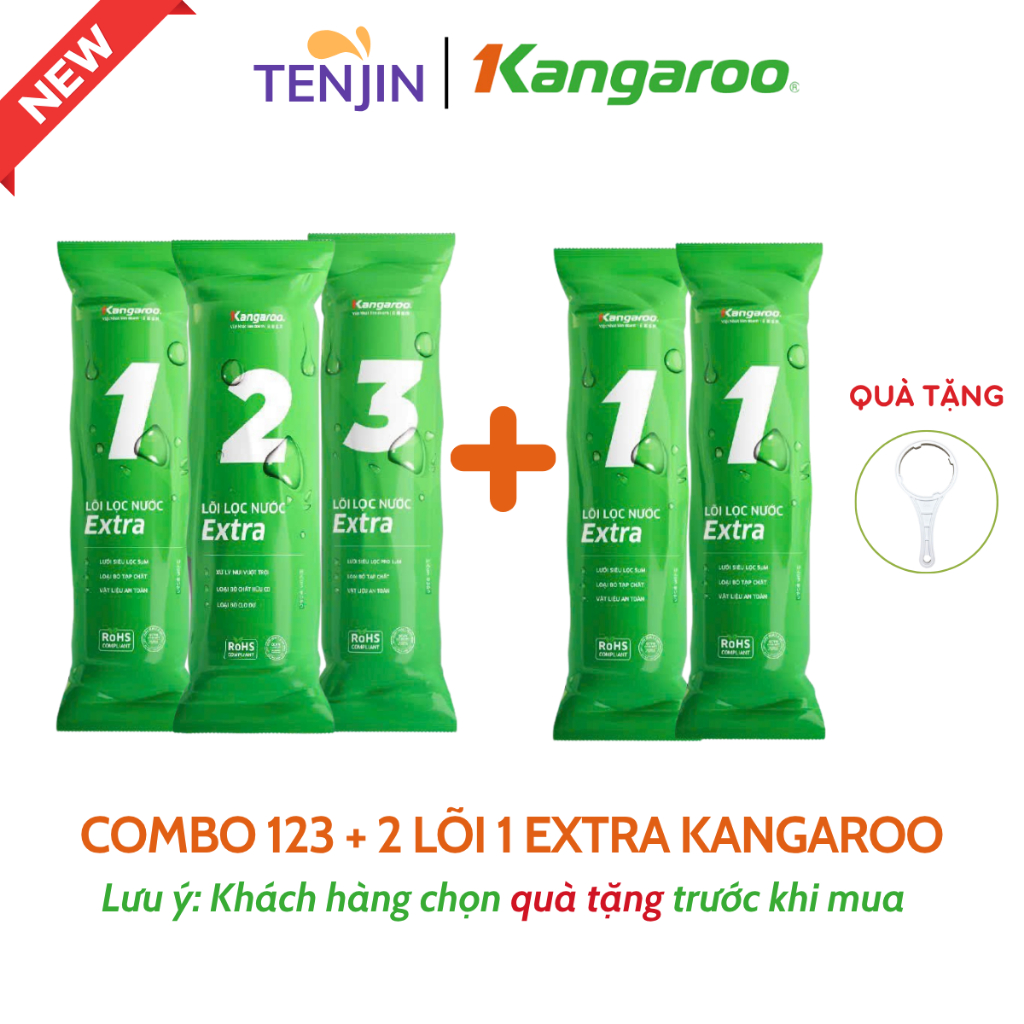 Bộ Lõi Lọc Nước 123  Kangaroo (123+11) hoặc 4 lõi (123+1) Loại Bỏ Tạp Chất Nhỏ Hàng Chính Hãng Dùng Cho Máy Có 3 Cốc Lọc
