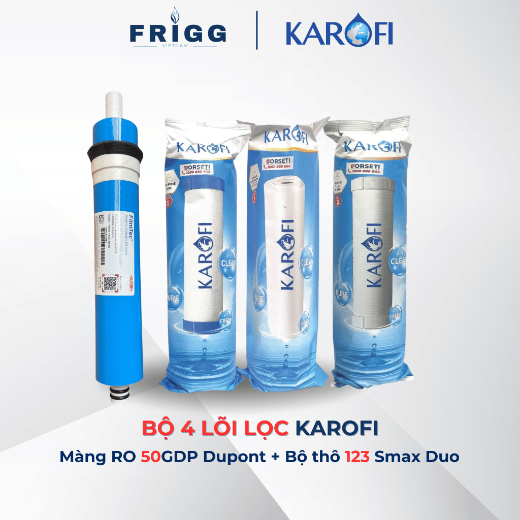 Combo 4 lõi lọc nước Karofi - Bộ lọc thô và màng RO Karofi dành cho máy lọc nước RO