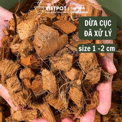 Xơ dừa cục VIETPOT, đã ngâm xả bớt chất chát, Size 1x2cm, gói 500gr, trộn giá thể đất trồng kiểng lá