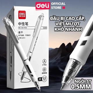 Bút Gel Đầu Bấm Nhanh Khô Deli Ngòi ST 0.5mm  Mực Đen Thiết Kế Đệm Tay Êm Ái Cho Học Sinh Văn Phòng