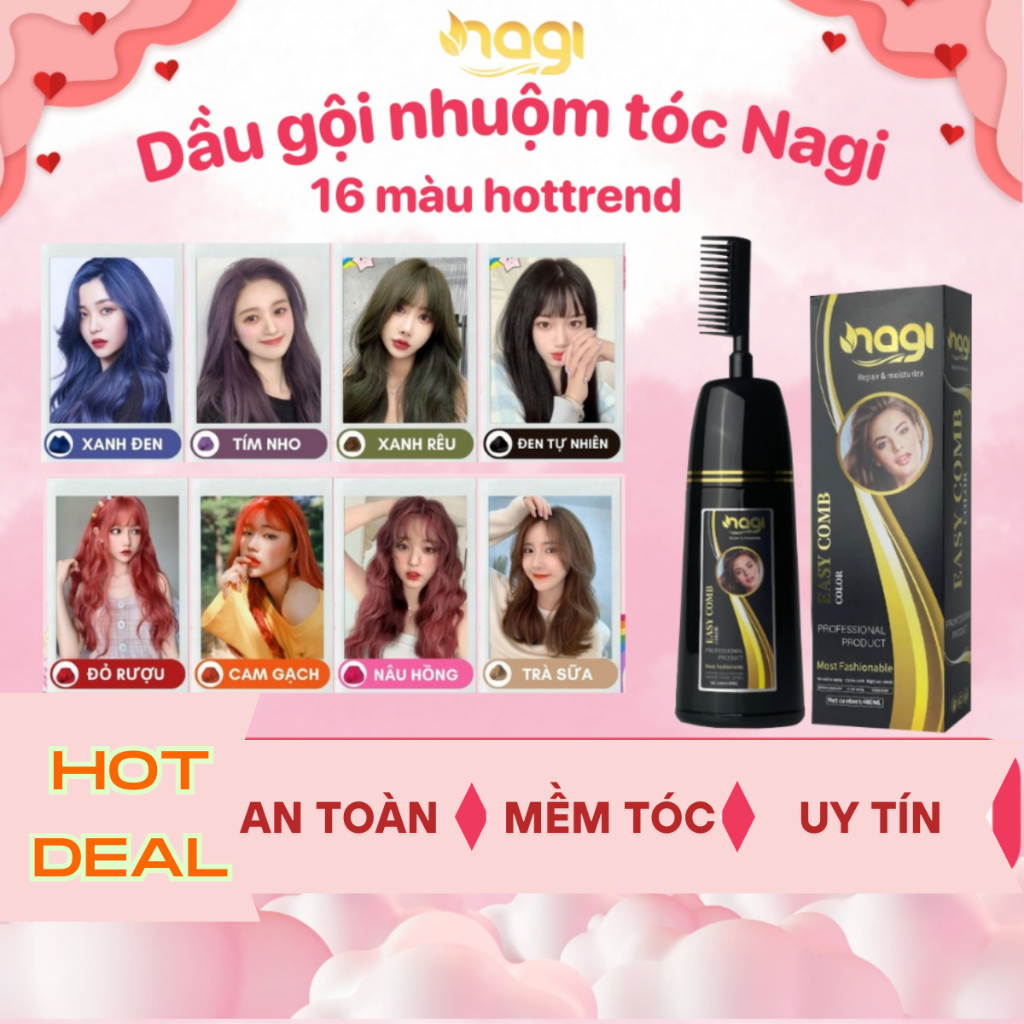 Dầu gội nhuộm tóc Nagi, dầu gội thảo dược chiết xuất từ thiên nhiên không gây khô xơ tóc chai 400ml