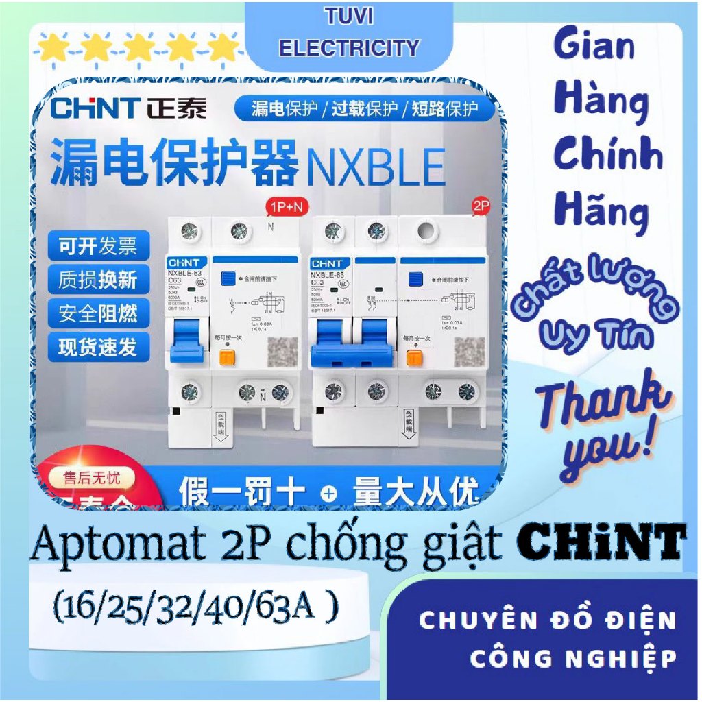 Aptomat chống giật CHiNT 2P+N, Át chống giật CHINT các loại