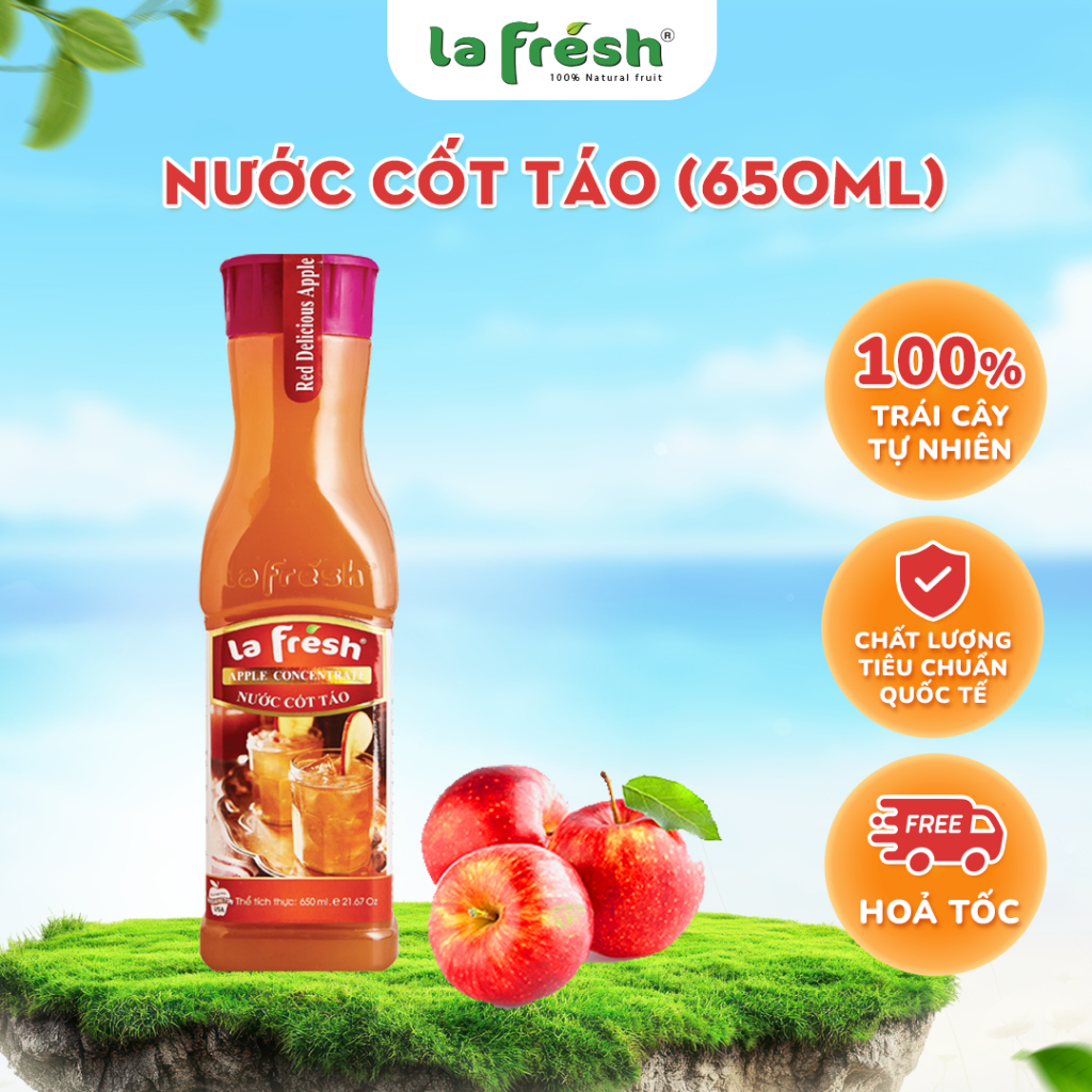 Nước Cốt Táo Lafresh Đà Lạt Chai 650ml - Hương vị trái cây tự nhiên , Pha chế nhanh tại nhà