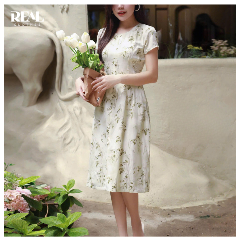 Đầm xếp eo bamboo REAL CLOTHES (tổng hợp màu), vải lụa