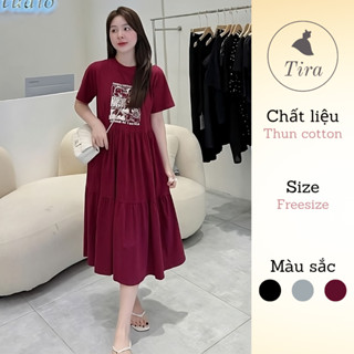 Váy babydoll bầu TIRA MAMA V2112 Váy thun bầu dáng xòe popeye váy cotton dáng dài
