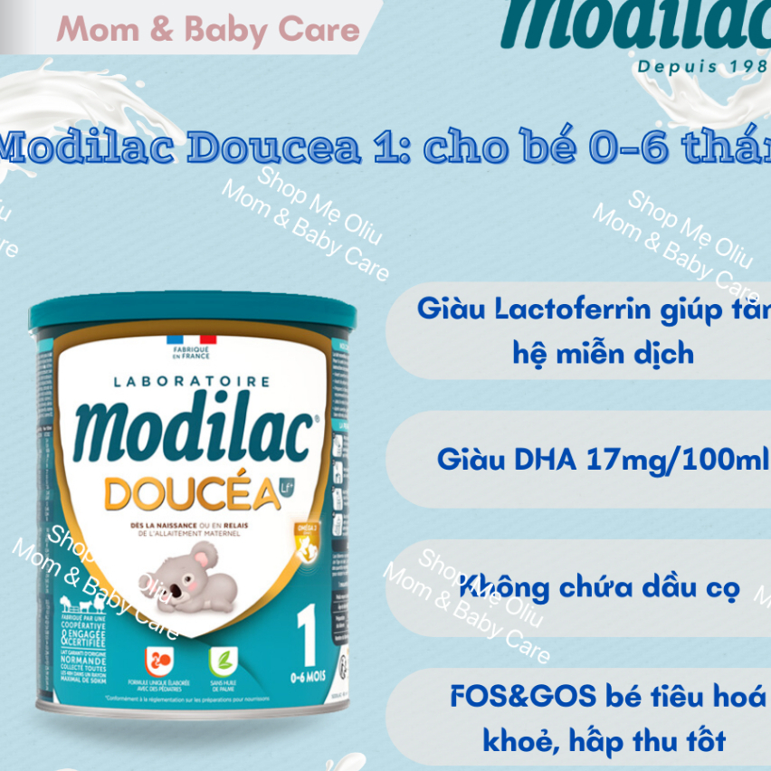 Sữa công thức cho bé Modilac Doucea bổ sung Lactoferrin hỗ trợ miễn dịch Số 1, 2, 3 - Hộp 800g