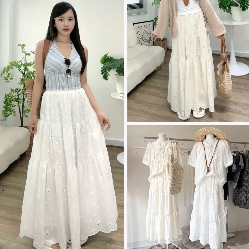Chân Váy Ren Thêu Hoa Nhỏ Ruby Dáng Dài Tiểu Thư, Labibi