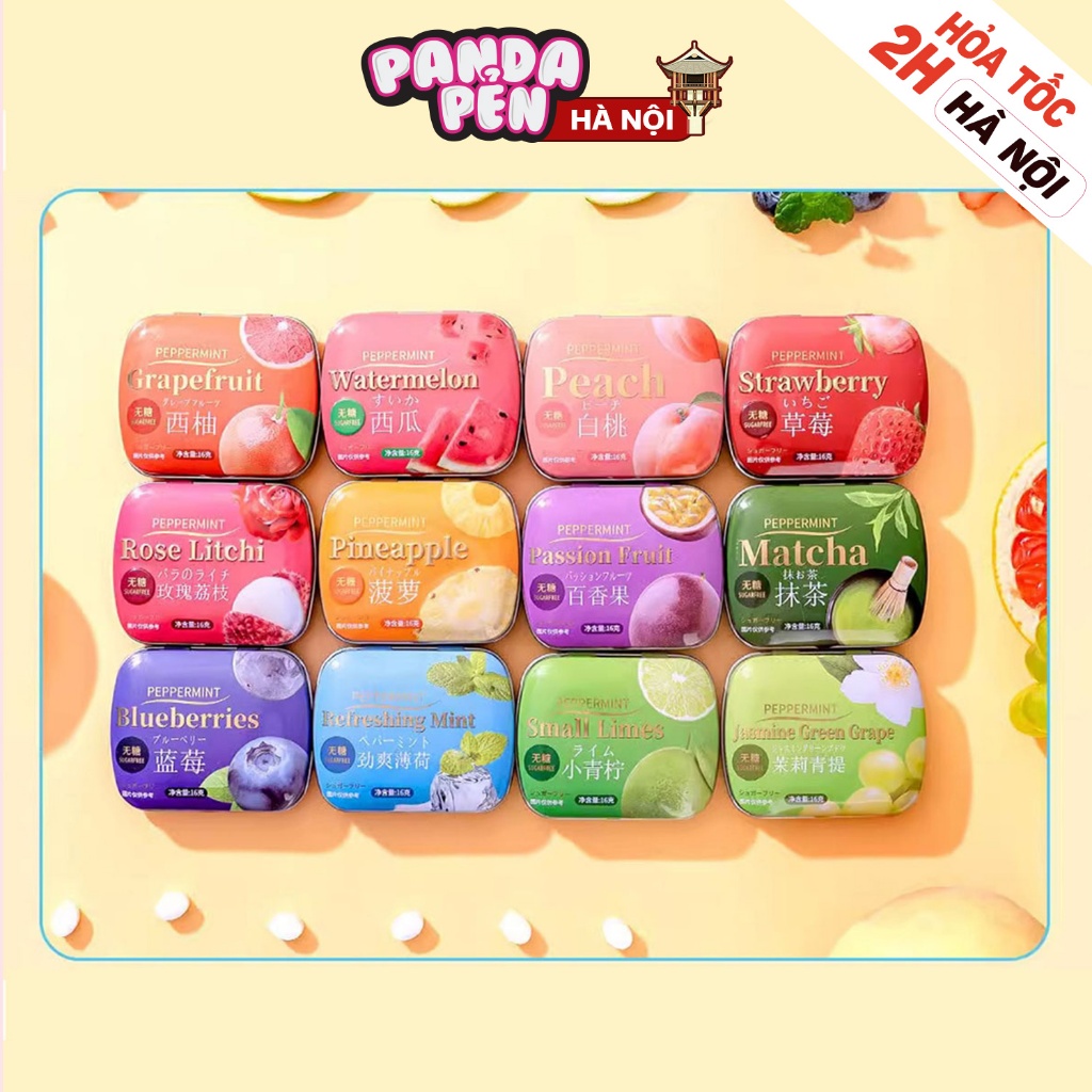 Kẹo Ngậm Bạc Hà, Kẹo Ngậm Hương Trái Cây Hộp Sắt Sang Trọng Ăn Vặt Panda Pẻn