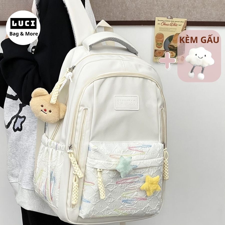 Balo đi học nữ, Balo học sinh nam nữ Unisex thời trang LUCI chống nước nhiều ngăn đựng laptop 15,6 inch