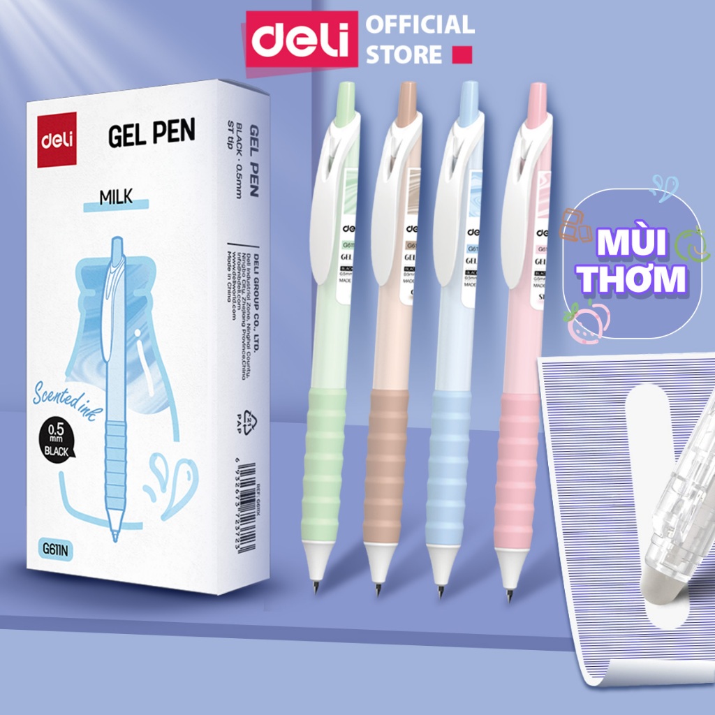 Bút Gel Có Mùi Thơm Deli -Bút Gel Viết Gel Bấm Hương Hoa Quả Ngòi 0.5mm Mực ĐenViết Đẹp Viết Bài Viết Sổ Tay