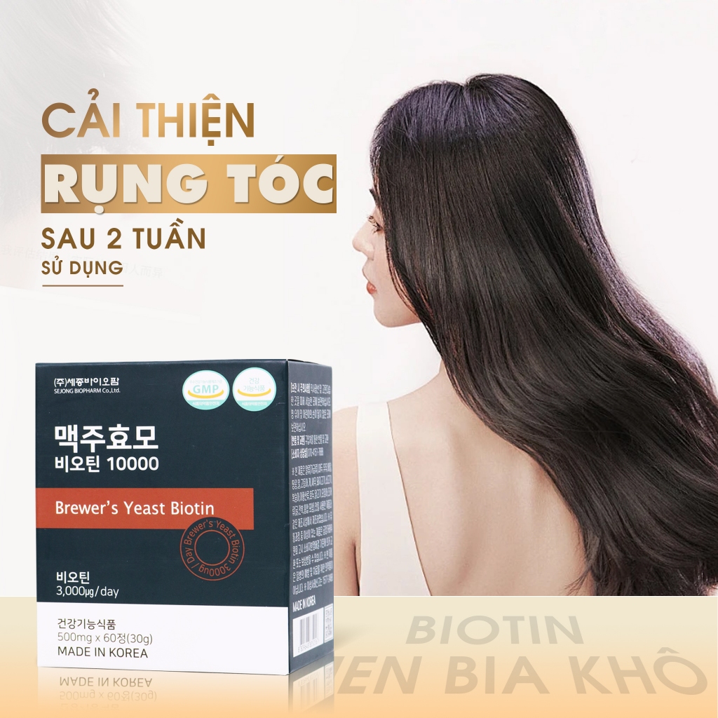 Viên Uống Biotin Mọc Tóc Hàn Quốc 10000mcg, Hộp 60 Viên – Mọc Tóc Nhanh, Giảm Rụng, Rụng Tóc Sau Sin