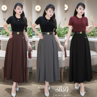 chân váy đen dài, chân váy nữ dài, váy dài tới chân, chân vây dài dập ly, công sở đẹp chuẩn chỉnh kèm đai BAn003
