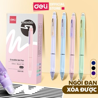  Bút Gel Xóa Được Nhiều Màu Deli Mực Xanh Đen Bút Bi Mực Nước Ngòi 0.5mm Có Tẩy Trên Nắp 
