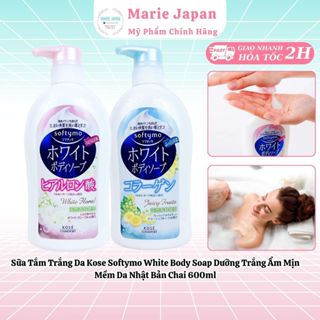 Sữa Tắm Trắng Da Kose Softymo White Body Soap Dưỡng Trắng Ẩm Mịn Mềm Da Nhật Bản Chai 600ml