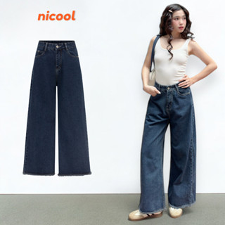 Quần Jean Nữ Ống Suông Rộng NICOOL Lai Phối Tua Rua Quần Bò Trơn Lưng Cao Tôn Dáng Nữ Tính N41-Q66
