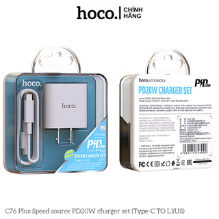  Bộ Củ Cáp Sạc Nhanh PD20W Hoco C76 Plus Kèm Cáp Sạc Type-C To I.P Tương Thích Với IP 7 8 X 11 12 13 14 
