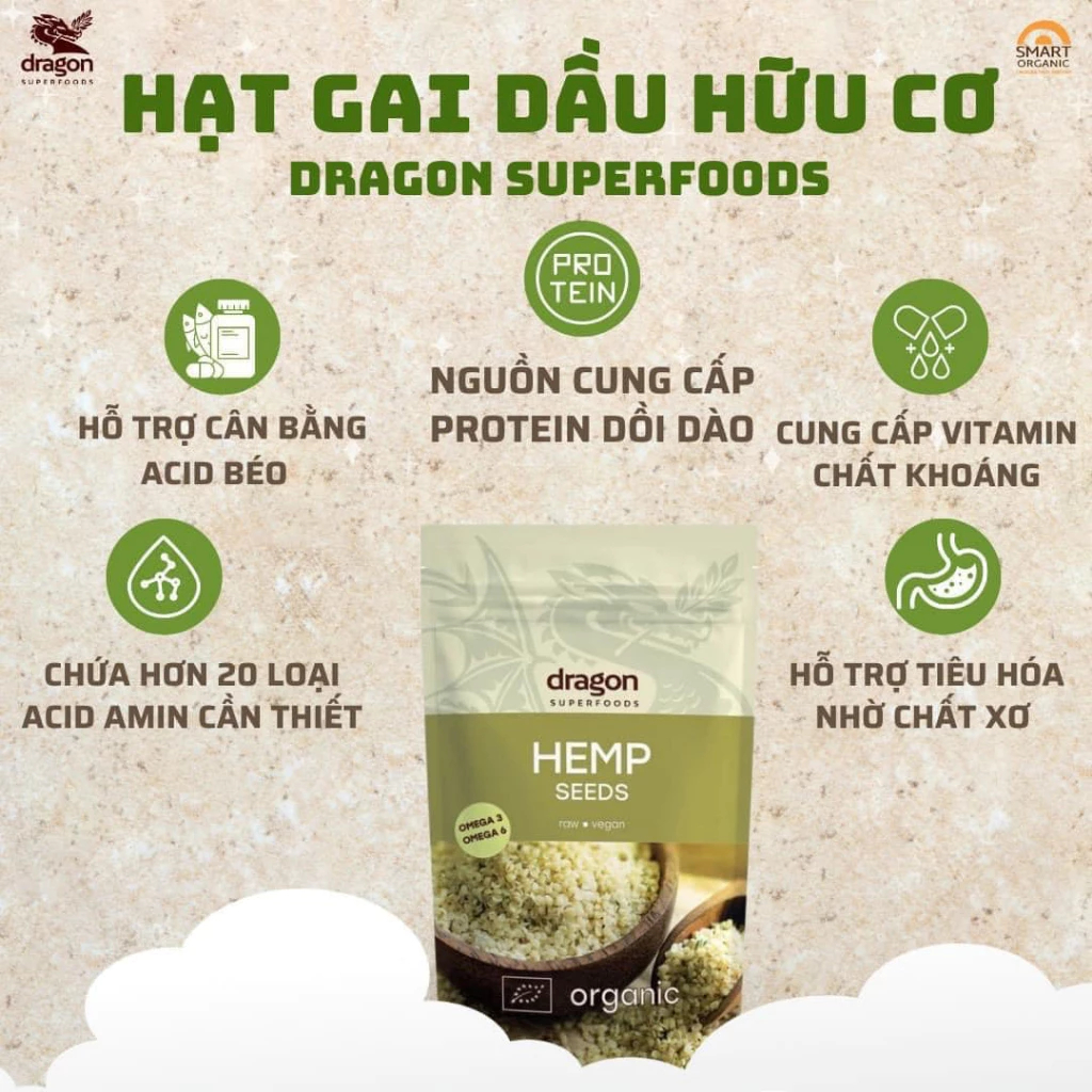 Hạt gai hữu cơ Dragon Superfoods/ Sottolestelle
