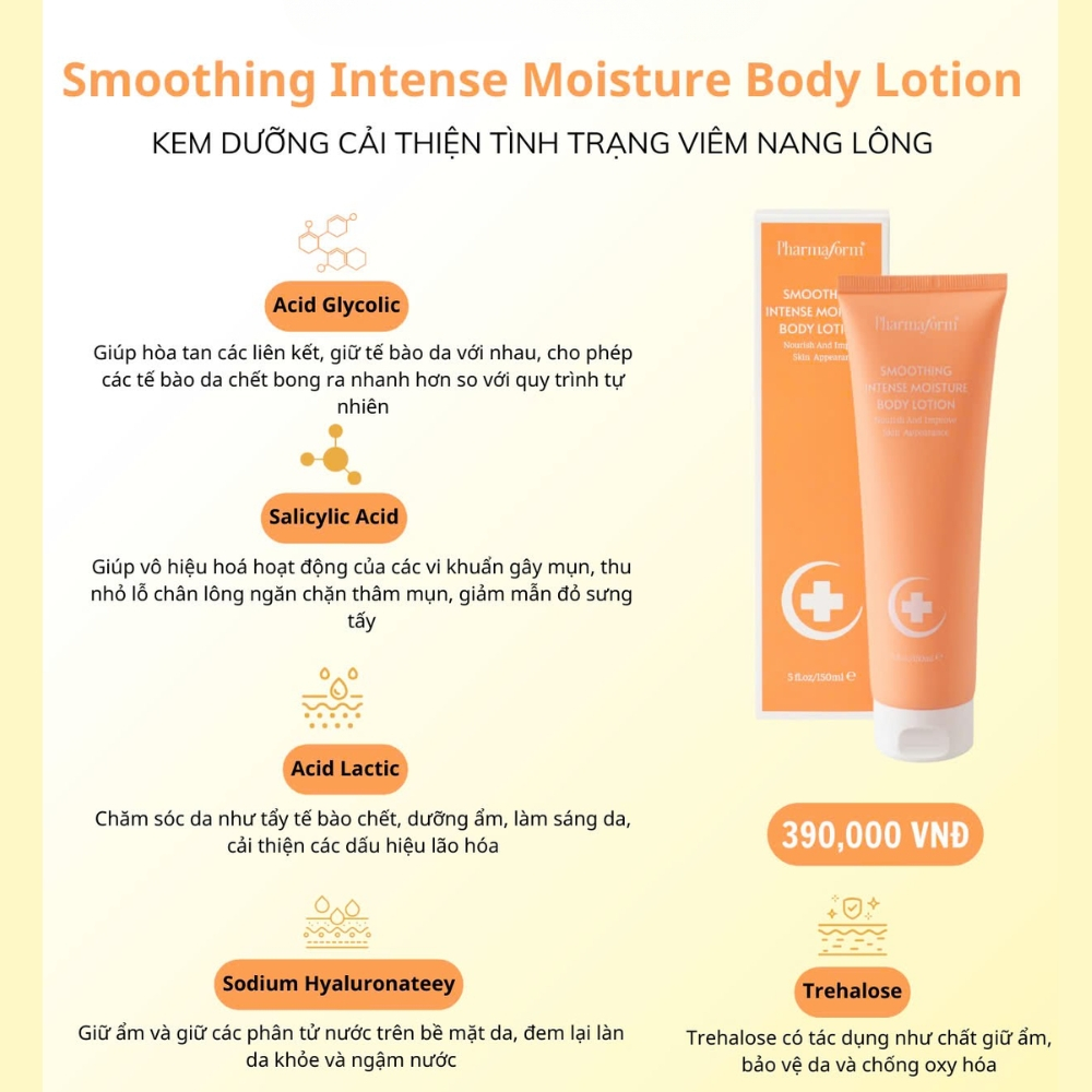 Ảnh 5 của Kem dưỡng  Pharmaform Smoothing Intense Moisture Body Lotion cải thiện tình trạng viêm nang lông