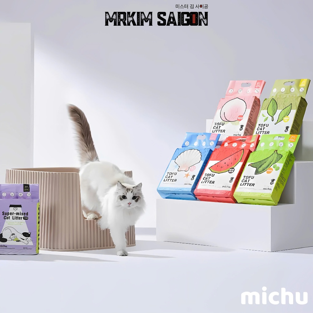  Cát đậu nành MIchu cho mèo 6L khử mùi vón cục Cát hữu cơ cho mèo xả được trong nước bồn cầu 