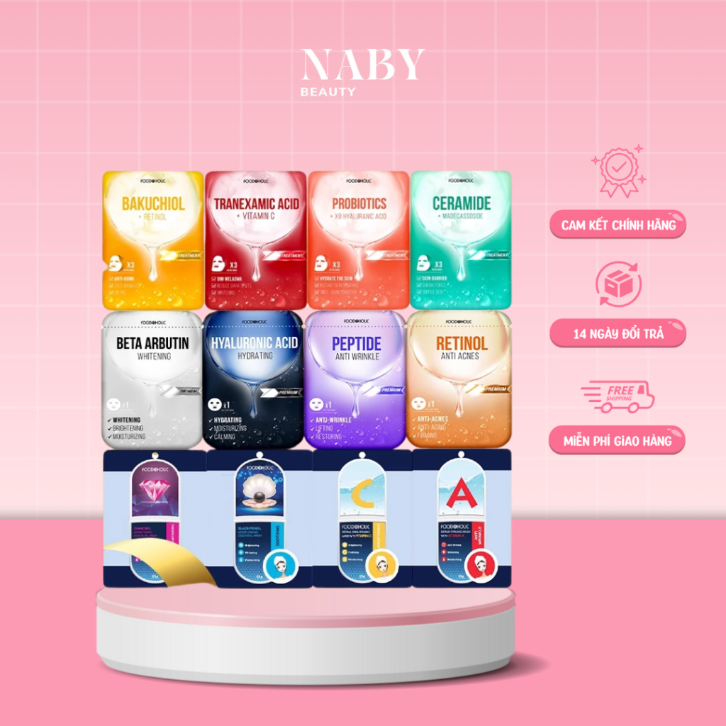 Mặt nạ giấy dưỡng ẩm, dưỡng trắng da Hàn Quốc Foodaholic Mask (Vitamin A,B,C,D,E,K, Tổ yến)