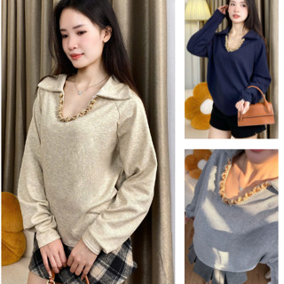 Áo Len Lông Thỏ Cổ Bẻ Viền Kim Sa Nhiều Màu, Áo Nỉ Tăm Thỏ Cổ V Đính Đá - S154