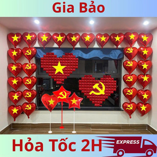 Bóng Bay Trái Tim Lá Cờ Đỏ Sao Vàng Trang Trí Dịp Lễ 2/9 - 30/4, Bóng Dán Decal Cờ Đảng Decor Nhà Hàng, Cafe, Tiệc Cưới