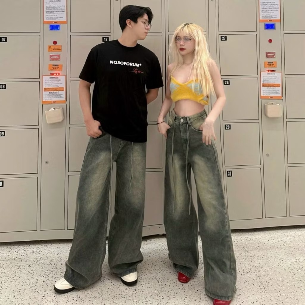Quần Baggy Jeans Ống Rộng Loa Thắt Lưng Form To Unisex Nam Nữ Phong Cách Retro Hàn Quốc 20we | BigBuy360 - bigbuy360.vn