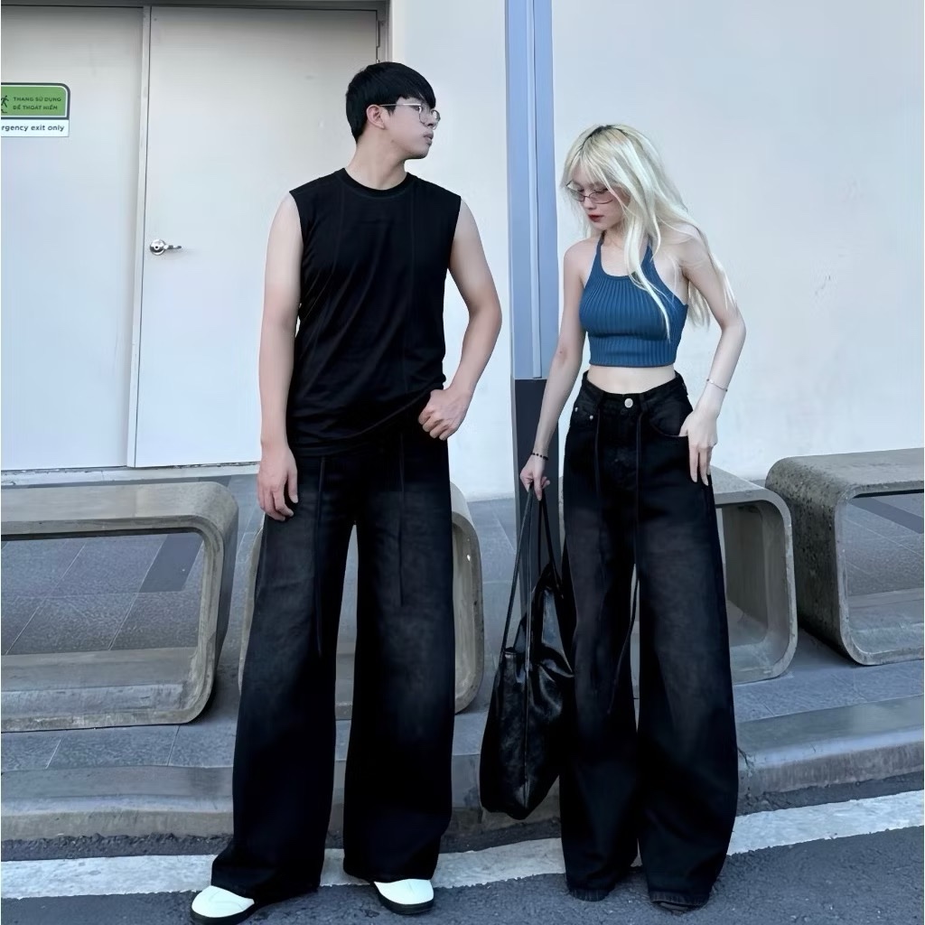 Quần Baggy Jeans Ống Rộng Loa Thắt Lưng Form To Unisex Nam Nữ Phong Cách Retro Hàn Quốc 20we | BigBuy360 - bigbuy360.vn