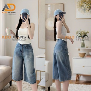 Quần short jean lửng, lưng cao ống rộng form dài qua gối - ADO JEANS (S36)