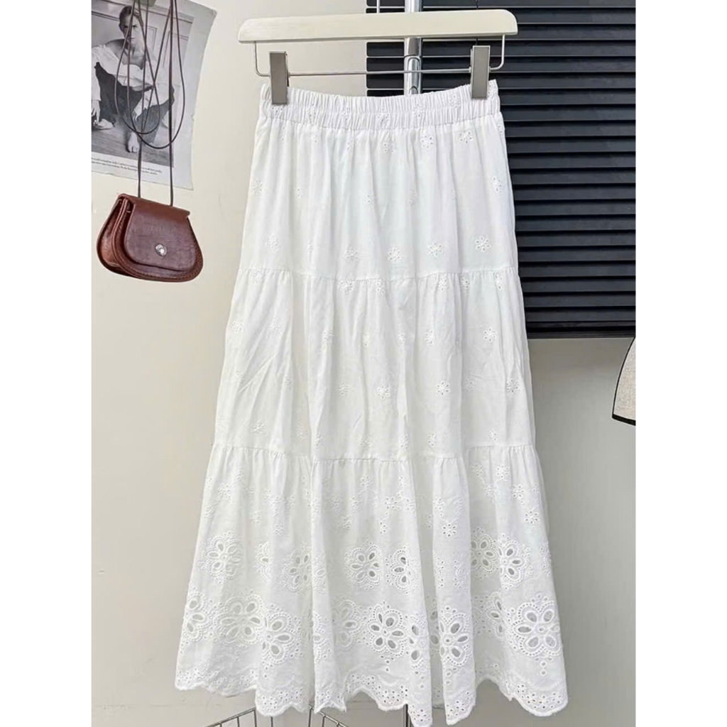 (HÀNG LOẠI 1- SẴN) Chân váy midi thêu hoa 2 lớp chất thô boi dáng xoè ulzzang CV103