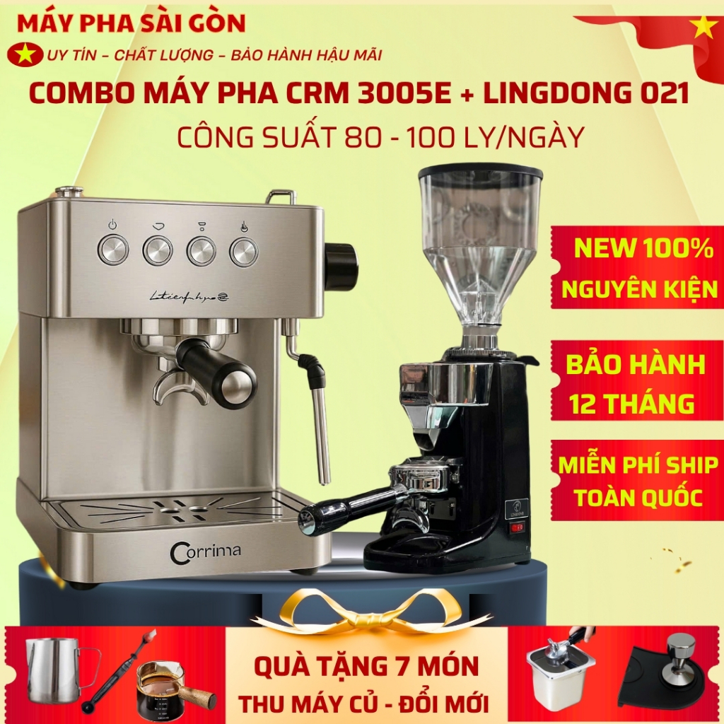 [ HCM ] Sẵn Máy ComBo Máy Pha Cà Phê Gemilai CRM 3005E + Máy Xay 021 LingDong Kèm Nhiều Quà Tặng