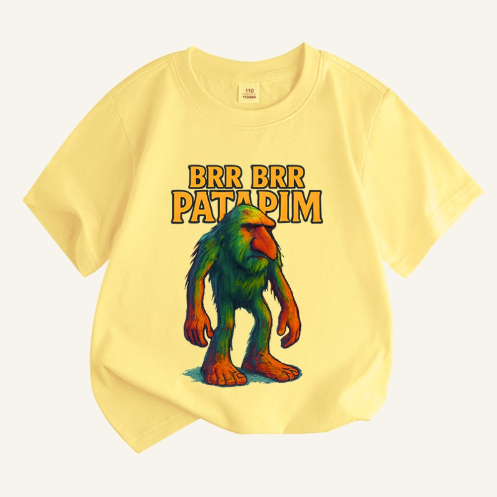 Áo thun cho bé trai và bé gái in hình BRR BRR PATAPIM TUNG TUNG SAHUR, chất vải poly thái mềm mát co