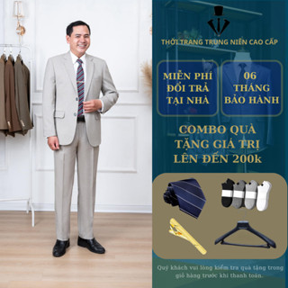 Bộ Vest Nam Trung Niên, Vest nam Trung Tuổi dáng suông hai khuy, hàng xuất khẩu cao cấp ( Tặng Calavat )