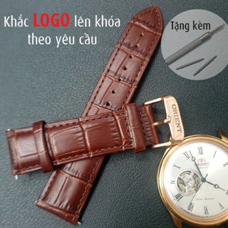 Dây đeo da bò dập vân cá sấu size 21mm 20mm 22mm cho đồng hồ Orient, hộp gỗ tặng kèm phụ kiện, D2108