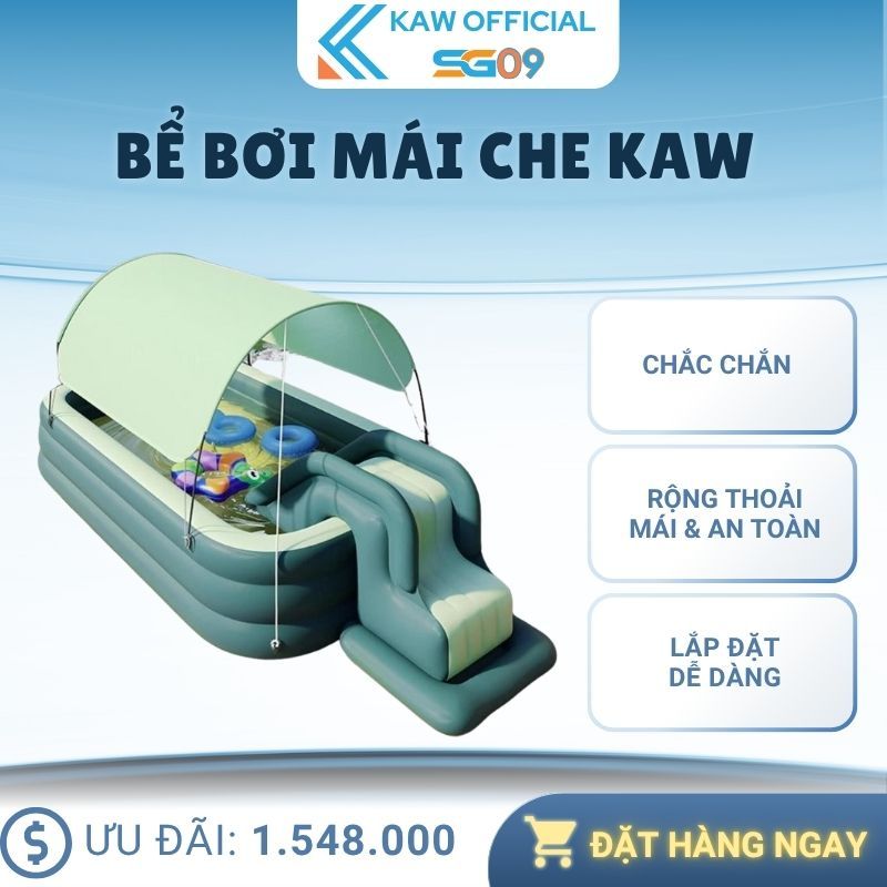 Bể Bơi Phao 4 Mùa Có Mái Che KAW, Bể Bơi Cầu Trượt Phao Bền Đẹp, Chống Trượt, Nhiều Kích Thước