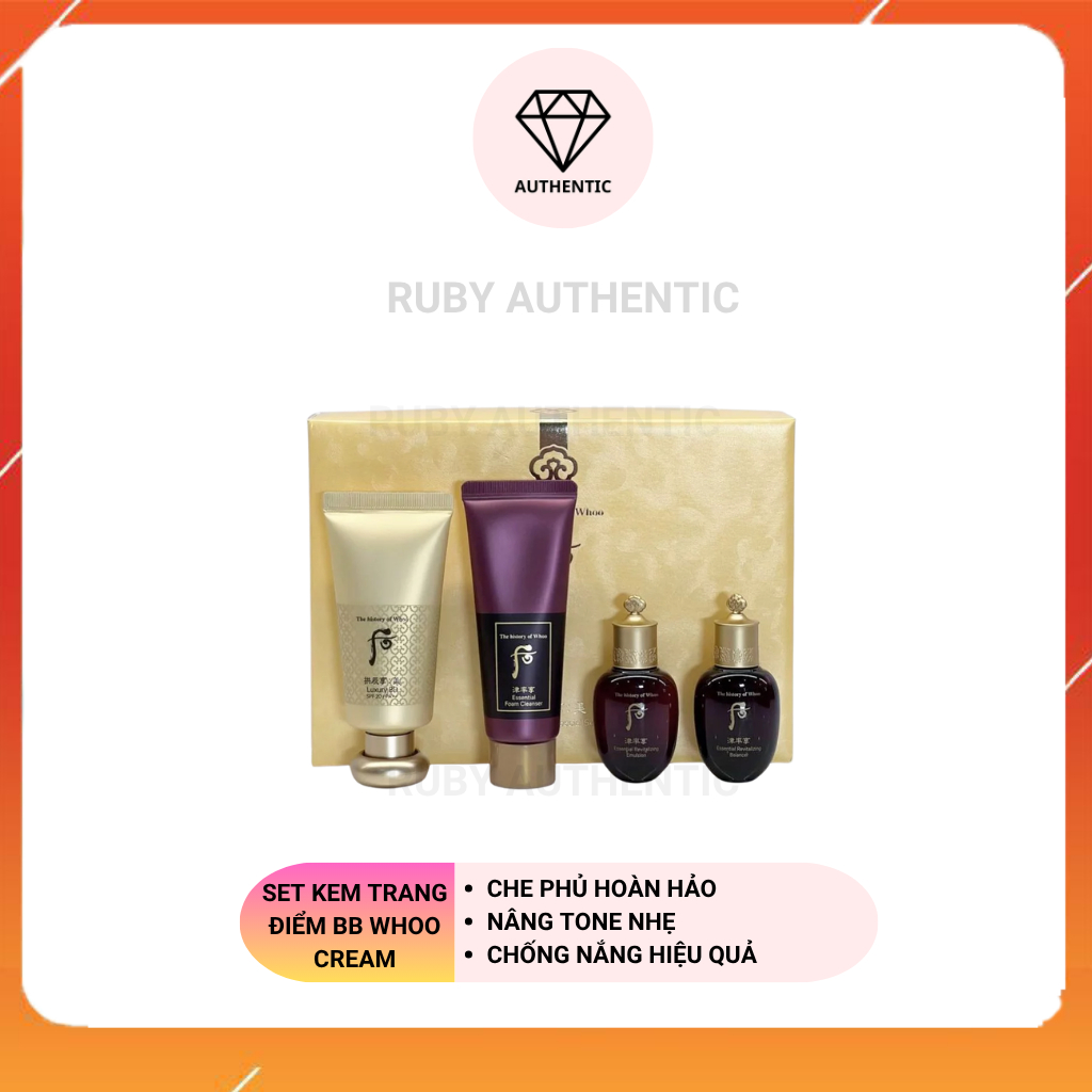 Set Kem Nền BB Whoo Vàng Cao Cấp Hàn Quốc Whoo Luxury BB Cream Hoàng Cung cao cấp - Tự Nhiên, Mỏng N