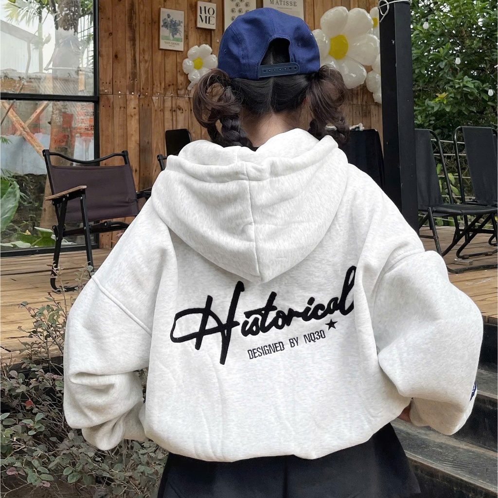 Áo Khoác Hoodie Zip Nỉ Cotton Thêu Xù NQ30 HISTORICAL Form Boxy Nam Nữ Unisex | BigBuy360 - bigbuy360.vn