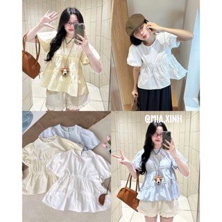 Áo kiểu nữ babydoll [CHẤT XỊN - ẢNH THẬT] cổ tròn tay bồng phối dây rút eo chất thô - 066 -