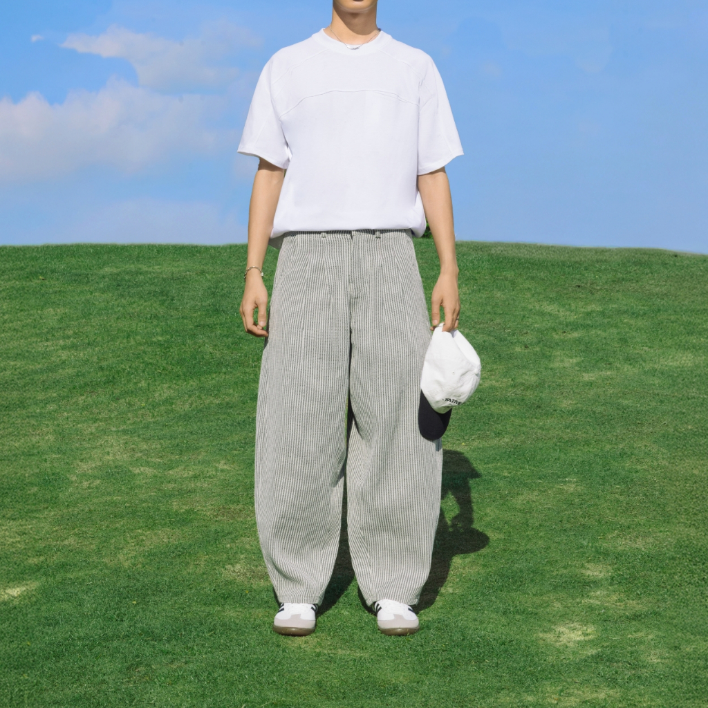Quần Kẻ Sọc Ống Cong NOCTURNAL Stripe Curved Pants Kaki Jeans Unisex Nam Nữ Local Brand | BigBuy360 - bigbuy360.vn
